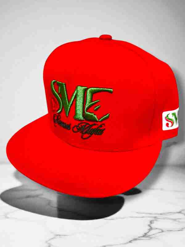 VERSION 2 SM EMERALD RED COLOR SNAPBACK CAP.
